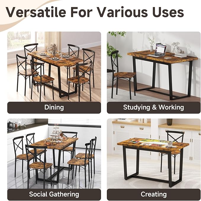 7-Piece Dining Table with Chairs Set, Rectangular Metal Frame Table with 6 - Image 6