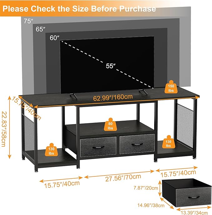 TV Stand with Drawers and Open Storage Shelves - Image 3