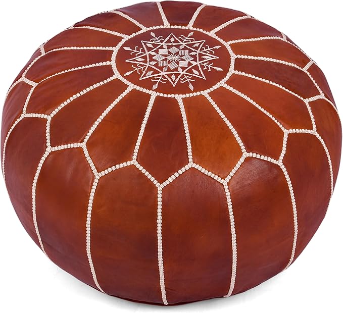 Marrakesh Gallery Genuine Leather Round Pouf Cover by MarrakeshGallery
