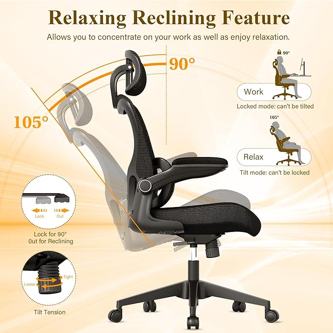 SUNNOW Ergonomic Office Chair, Comfy Mesh Desk Chair, High Back Computer Gaming - Image 8