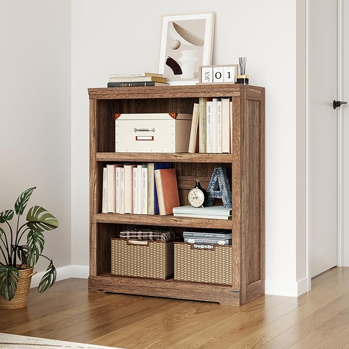 LINSY HOME 3-Tier Bookcase Display Storage Shelves Farmhouse Bookshelf - Image 2
