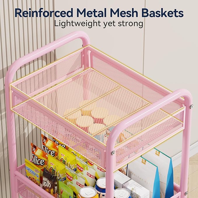 YASONIC 3 Tier Rolling Cart – Metal Utility Storage Cart - Image 5