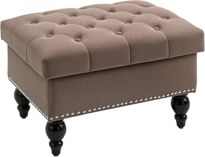 HOMCOM Ottoman with Storage for Living Room, Button-Tufted Fabric Bench for by HOMCOM