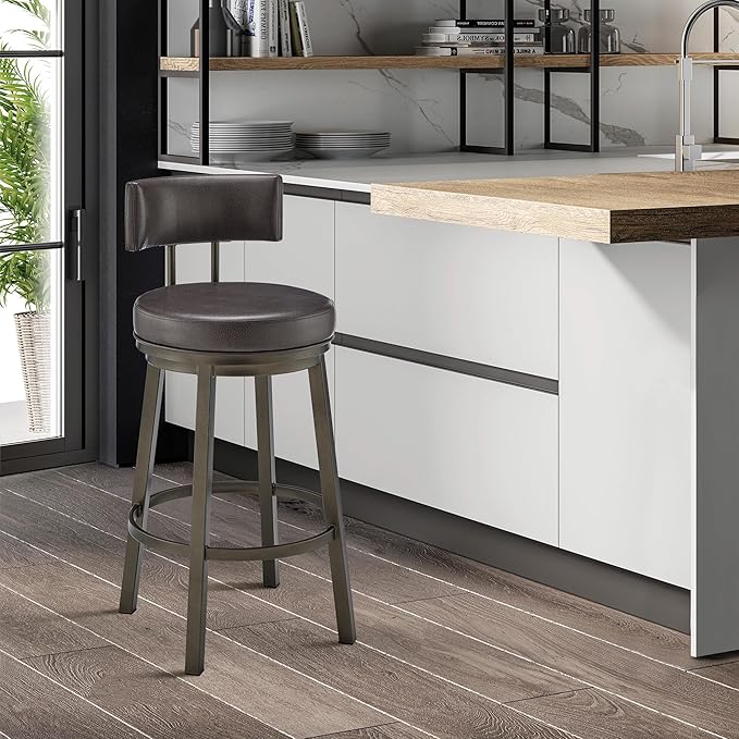 Armen Living Dalza Swivel Counter or Bar Stool in Mocha Finish - Image 2