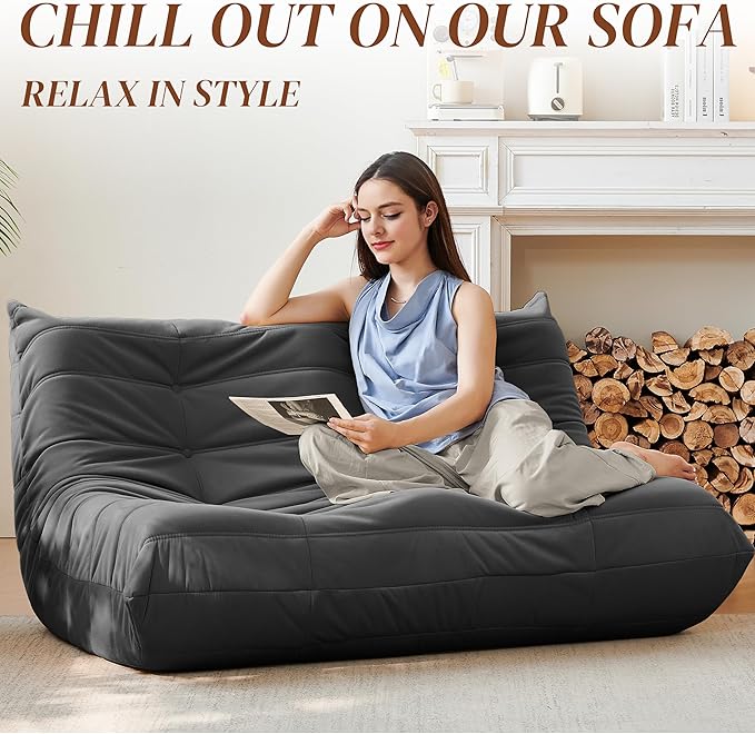 Bean Bag Chair, Loveseat Fireside Chair Bean Bag Sofa - Image 3