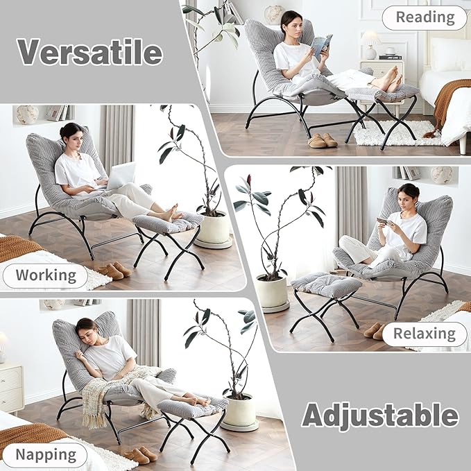 Welnow Accent Lounge Lazy Chair, Comfy Soft Leisure Metal Frame Reading Chair - Image 5