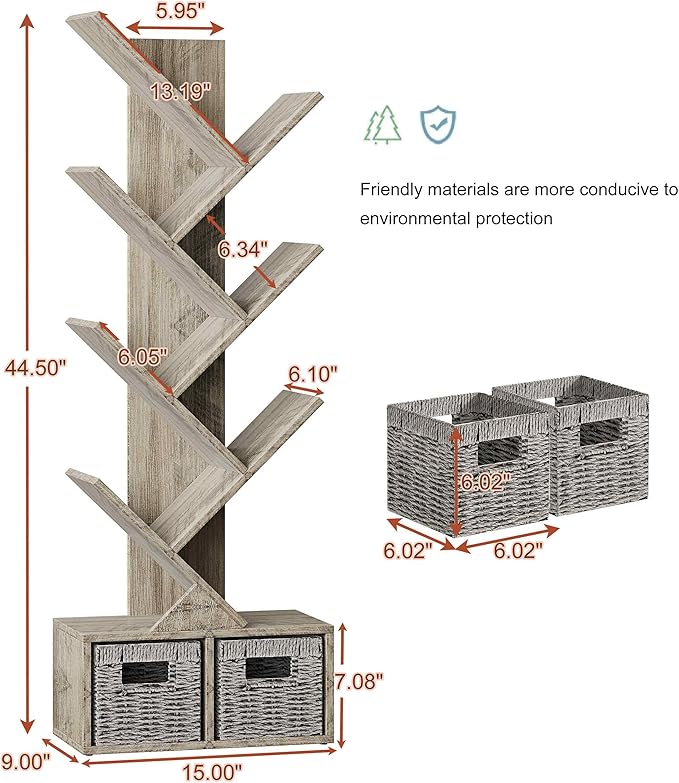 Vagusicc 6 Tier Tree Bookshelf, Small Bookcase - Image 3