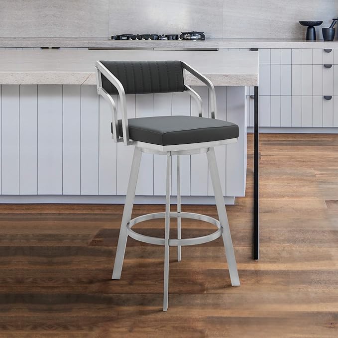 Armen Living Capri Modern 30" Seat Height Gray Faux Leather and Brushed - Image 2