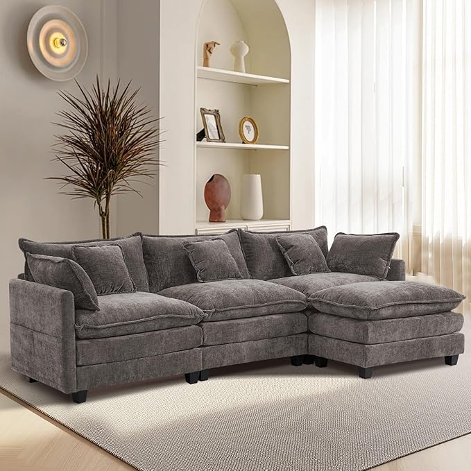 Furniliving 112‘’ L-Shaped Sofa, Luxury Chenille Modular Sectional Couches by FurnilivingFurnitureforHome