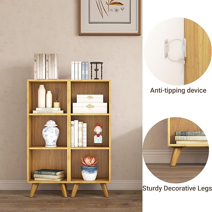 Manora Small Bookcase with 3 Open Shelves, Modern Bookshelf with Wooden Legs - Image 4
