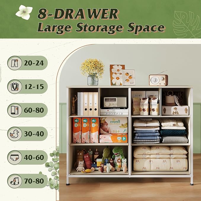 WLIVE 8 Drawer Dresser for Bedroom, Wide Fabric Dresser Storage Organizer - Image 4