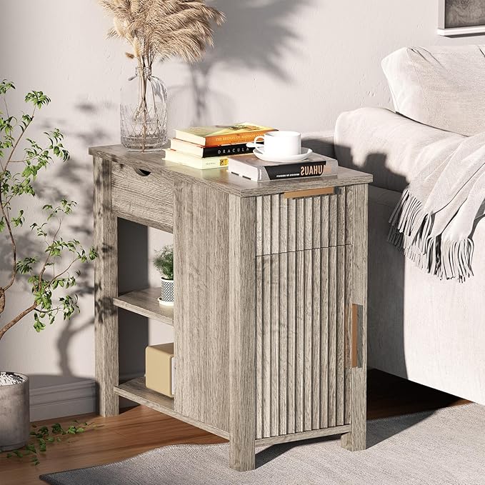 End Table with Charging Station 24'' Nightstand with Charging Station Vintage by HSSZXFR