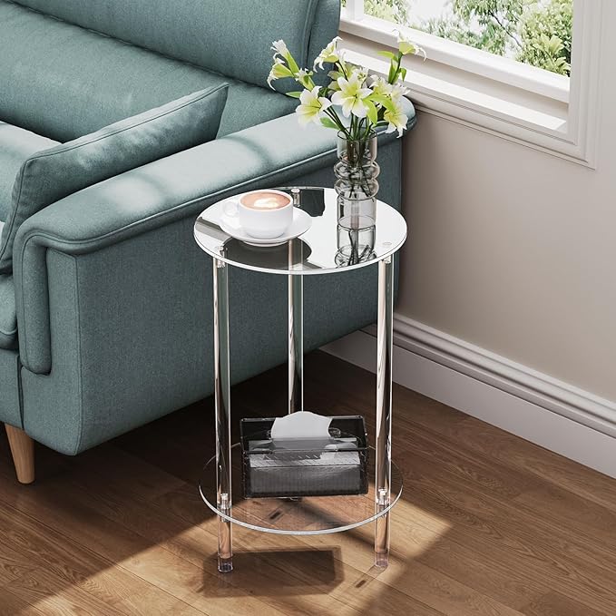 Clear Round Acrylic Side Table Set of 2 - Image 2