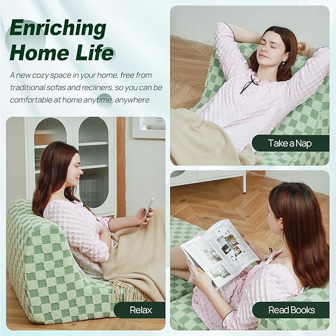 Bean Bag Chair with Checkerboard Shaker Fleece Fabric, Folding Sofa Bed - Image 7