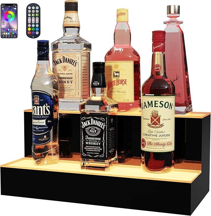 MESAlLUP Acrylic 16 Inch 2 Tier High Light LED Liquor Bottle Display Shelf by MESAILUP