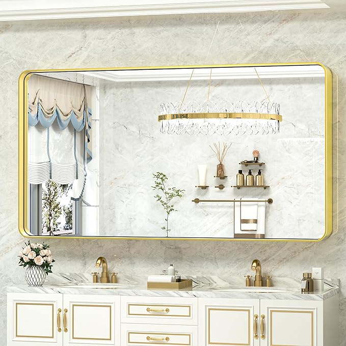 TokeShimi 60 x 28 Inch Brushed Gold Bathroom Vanity Mirror by RefinedBathroomAccessories