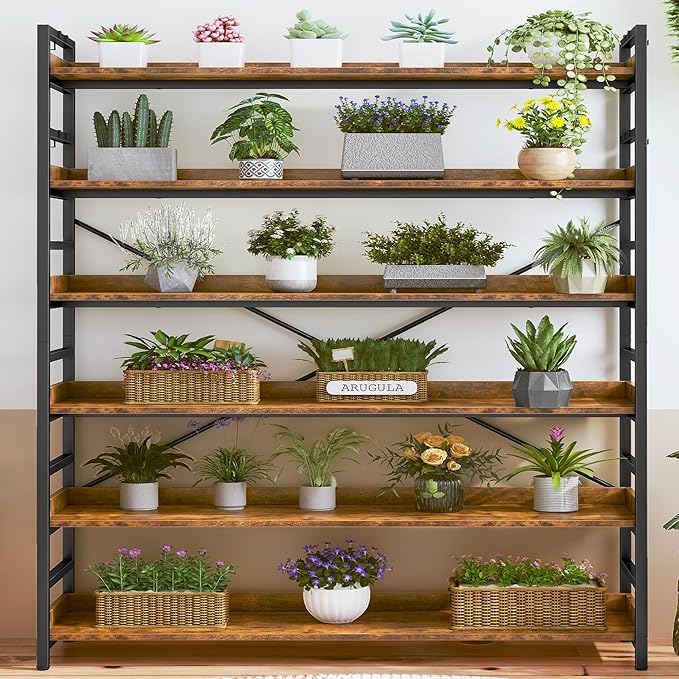 HCHQHS 6 Tier Bookshelf, Adjustable Industrial Bookcase, Vertical Tall Book - Image 8