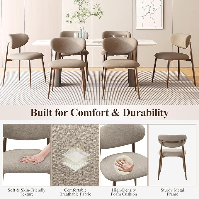 Dining Chairs Set of 4, Ergonomic Fabric Upholstered Seating - Image 4