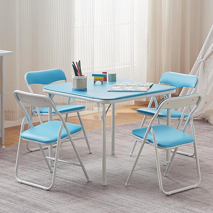VECELO Folding Activity Table and Chairs 5 Pcs, - Image 7