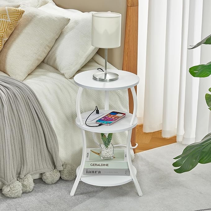 Small Round Side Table with Charging Station, 3-Tier Waist Circular End Table - Image 9