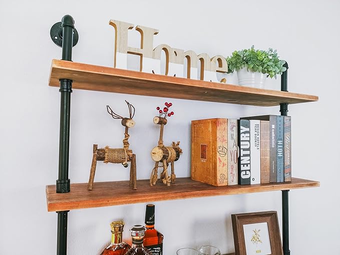 6 Tier Industrial Ladder Pipe Shelf Bookcase, Rustic Wall Mounted Pipe - Image 7
