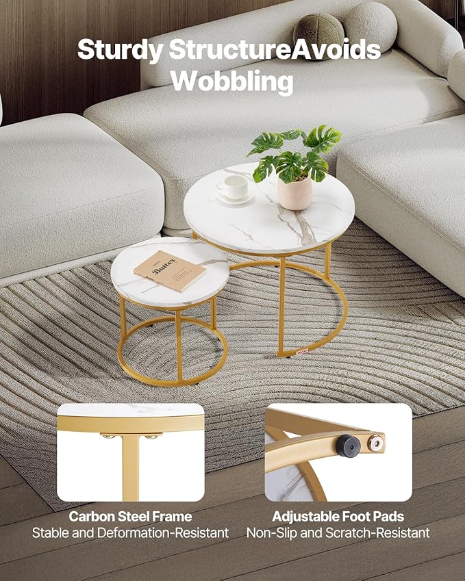 VEVOR Nesting Tables, Coffee Table Set of 2, 23.6 inch Round Coffee Table - Image 5