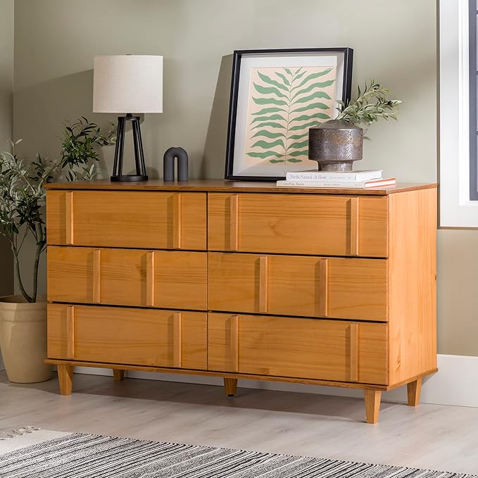 Walker Edison Contemporary Detailed 6-Drawer Solid Wood Dresser, 60 Inch - Image 2