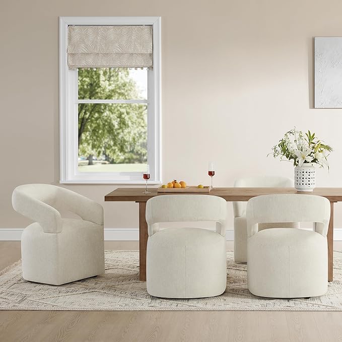 Upholstered Dining Chairs with Removable Casters Barrel Side Armchair with - Image 6