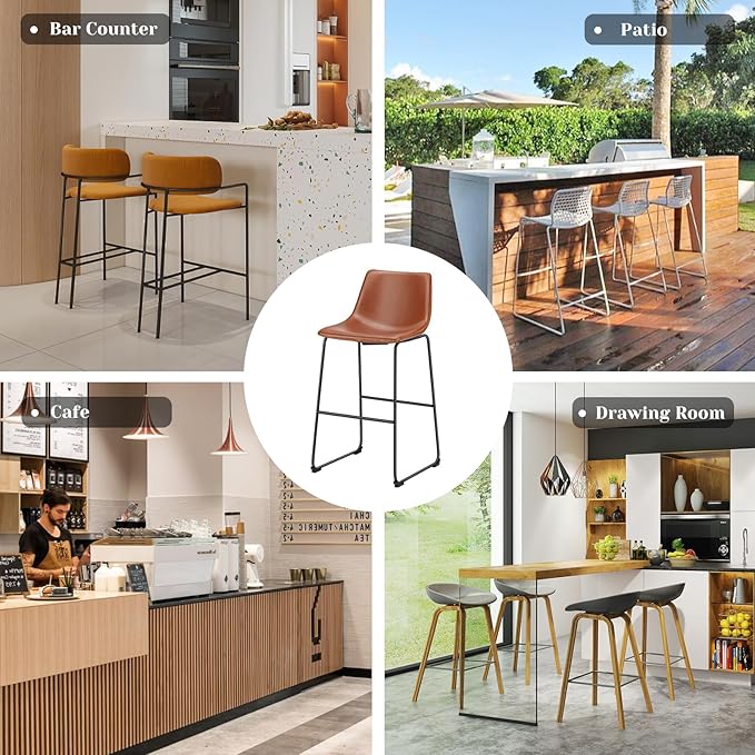 DUMOS 26 Inch Counter Height Bar Stools Set of 2, Modern Faux Leather High - Image 6