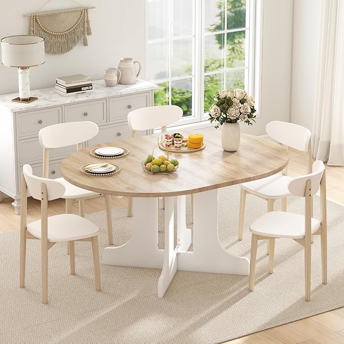 43"-59" Expandable Round Dining Table, Extendable Dining Room Table by Zevemomo