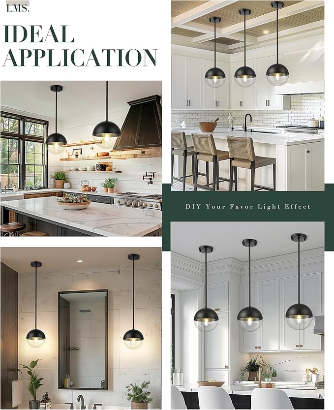 LMS Modern Pendant Lights, Matte Black Kitchen Island Pendant Light Fixtures - Image 5
