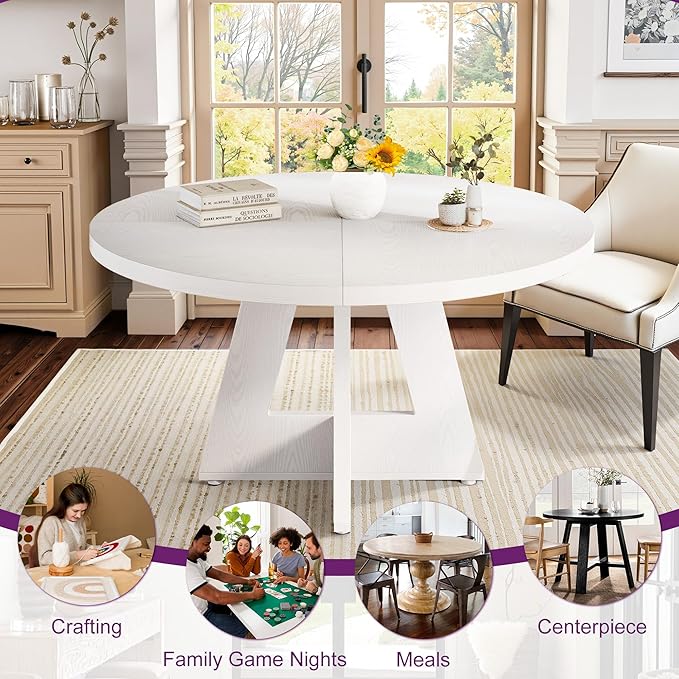 Round Dining Table for 4, Farmhouse Table for Dining Room, Living Room - Image 6