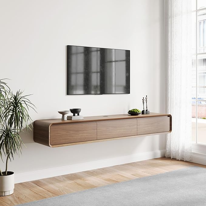 POVISON Fully-Assembled Minimalist Floating TV Stand, Modern Wall-Mounted by POVISON