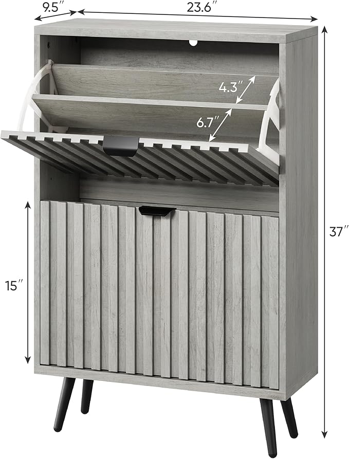 Smuxee Shoe Cabinet with 2 Flip Drawers, 23.6" Grey Hidden Shoe Storage Cabinet - Image 2