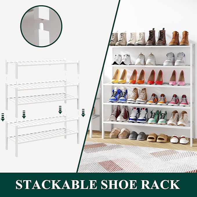 Smiry Shoe Rack, 3 Tier Long Bamboo Shoe Organizer, Stackable Free Standing - Image 4