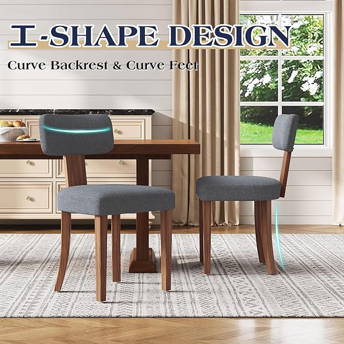 Mid Century Modern Dining Chairs Set of 2, Linen Upholstered Kitchen Chairs - Image 4