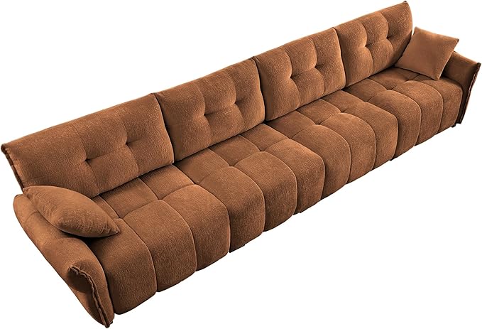 Modern Chenille Fabric 4-Seat Sofa w/ 2 Pillows, Premium Upholstery Living Room - Image 6