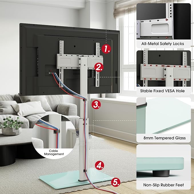 Swivel TV Floor Stand for 32-65 Inches TVs, 8 Level Height Adjustable Corner - Image 6