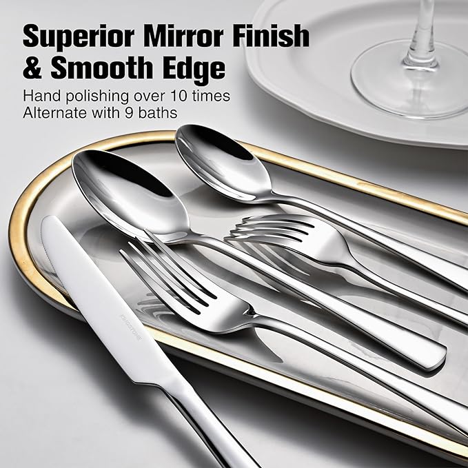 KINGSTONE 18/10 Stainless Steel Flatware, 20-Piece Forged Silverware Set - Image 4