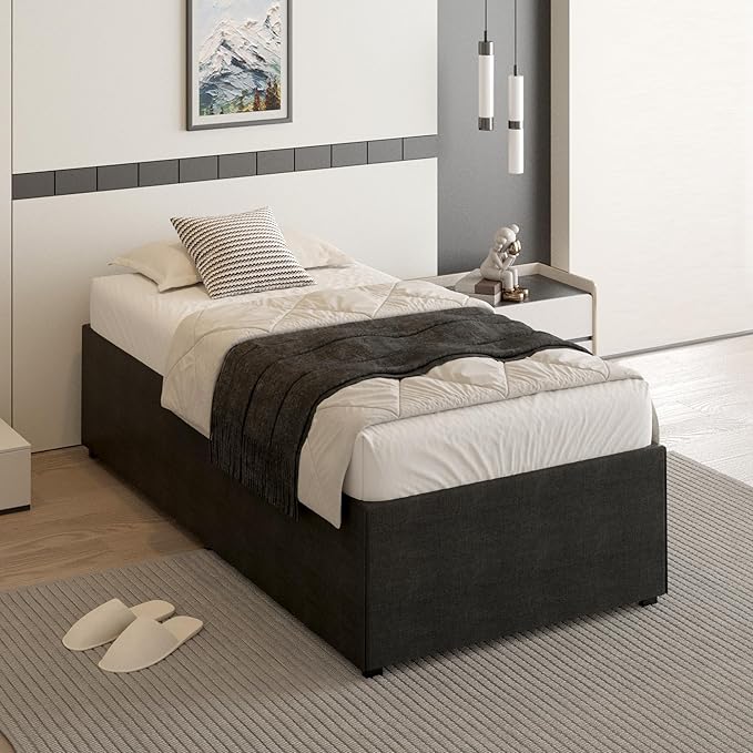 18 Inch Twin Bed Frames with Black Bed Cover, Metal Twin Size Bed Frame No Box - Image 5