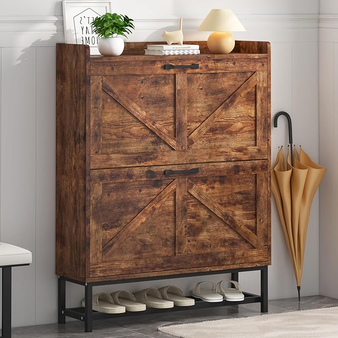 JSB Shoe Cabinet with 2 Flip Drawers, Freestanding Storage Organizer Shelf with - Image 5