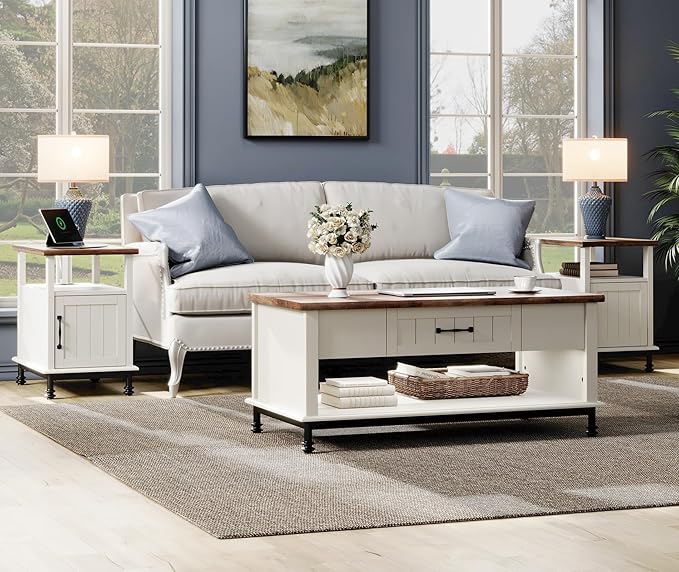 WAMPAT Narrow End Table with Charging Station, Farmhouse Side Table with Open - Image 6