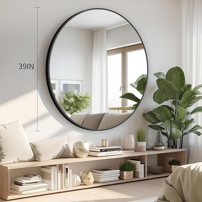 Black Round Mirror 39 inch Large Circle Mirror, Aluminum Alloy Metal Frame - Image 2