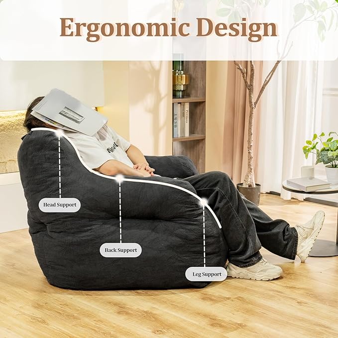 Bean Bag Chairs for Adults Ergonomic Support Reading Floor Sofa Chair - Image 5