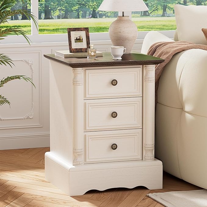 Nightstand with 3 Drawers, Rustic Night Stand 18' Wide Side Table with Storage by LegacyAmerhomeDirect