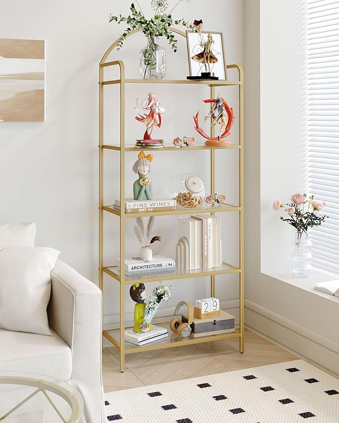 Bookcase Bookshelf, Tempered Glass Bookshelves, Slim Shelving Unit - Image 7