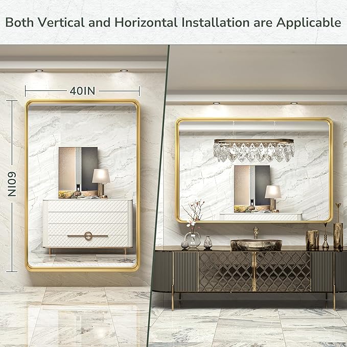 TokeShimi 60 x 40 Inch Brushed Gold Bathroom Vanity Mirror - Image 8