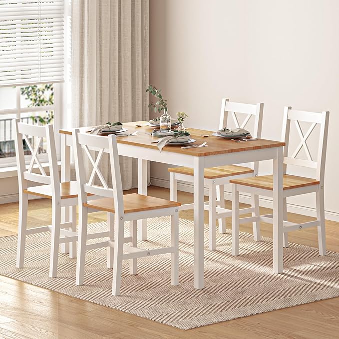 SogesPower Dining Table Set for 4, Wood Rectangular Kitchen Dining Table Set by SogesPower