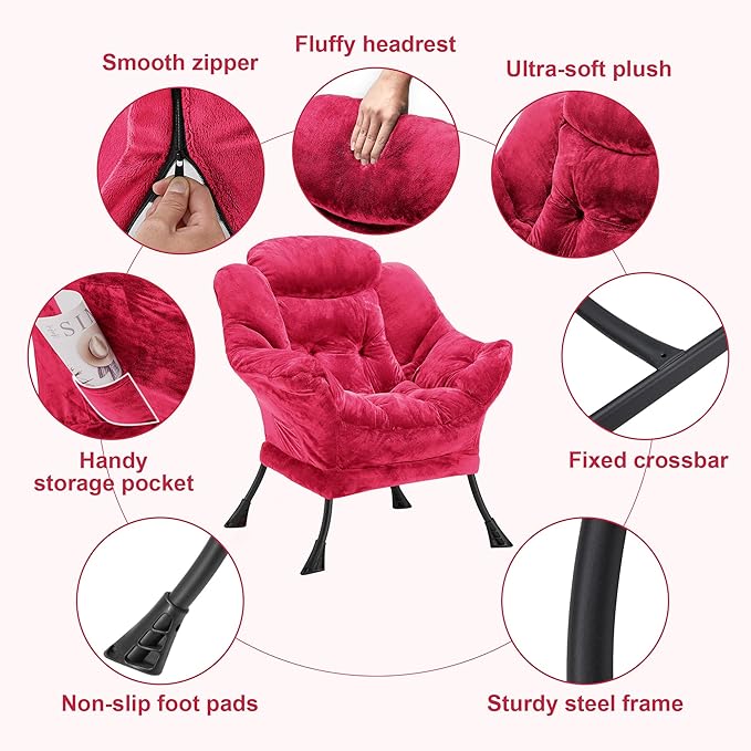 Fabric Lazy Chair for Adults, Oversized Upholstered Sofa Chair, Plush Comfy - Image 5