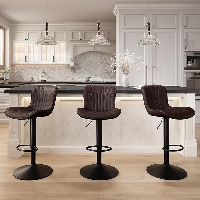 YOUNIKE 3 Brown Bar Stools Modern Swivel Counter Height Bar Chair by YOUNIKE
